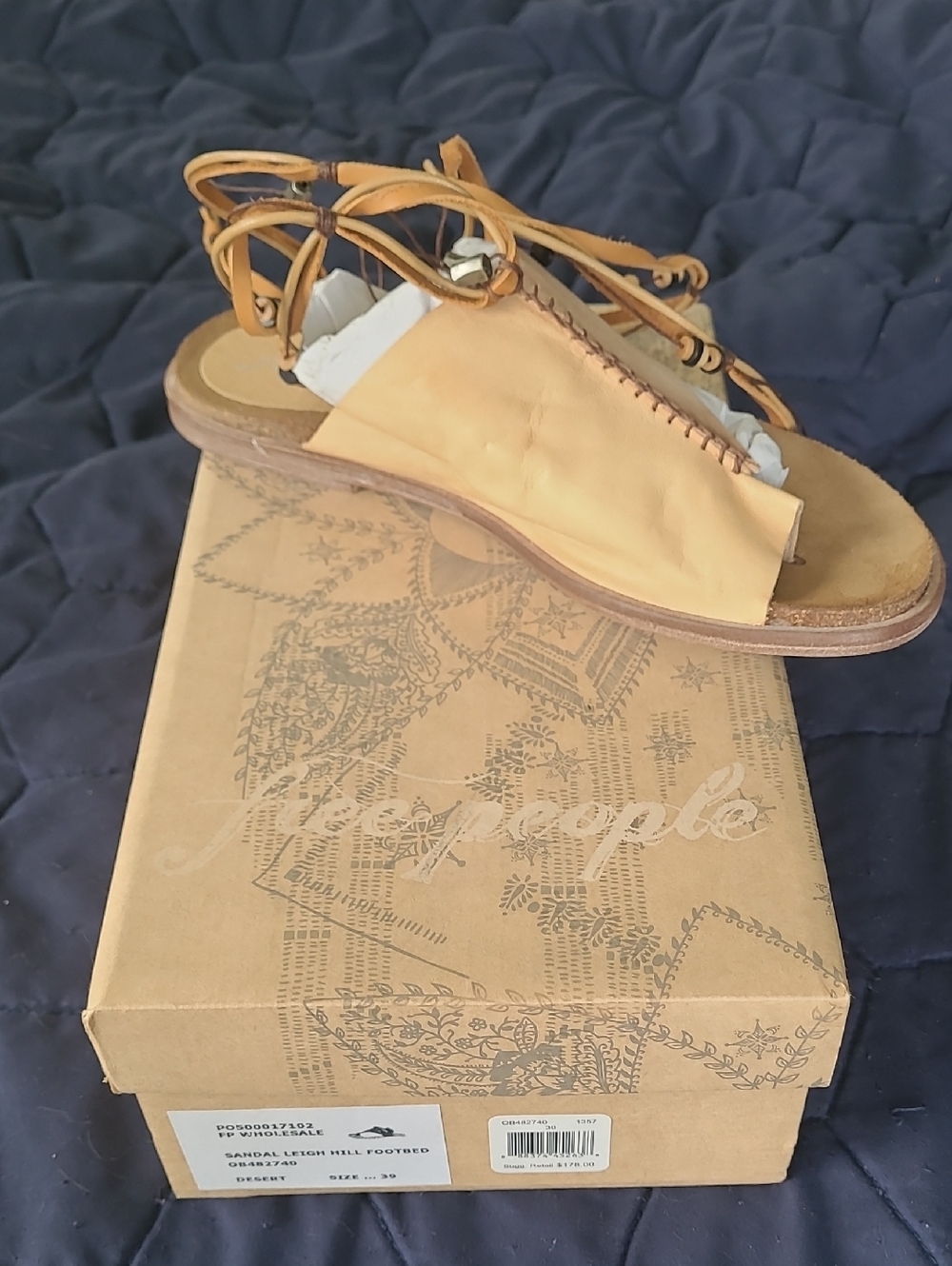 Free People Leather Sandals NWOT With Ankle/calf Beaded Wrap 39 - Picture 2 of 8